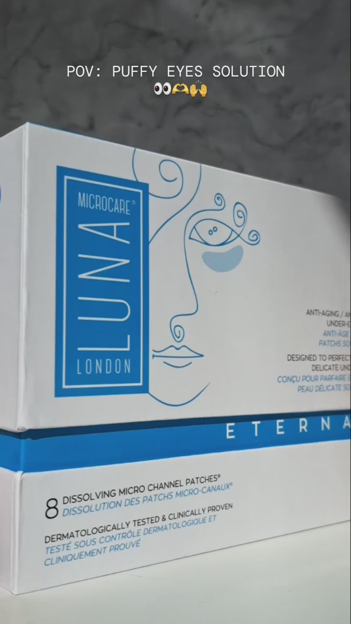Luna Microcare Eternal. Mikroadatiniai naktiniai paakių pleistrai nuo raukšlių. Naudojimo efektas. Vaizdo įrašas. 1