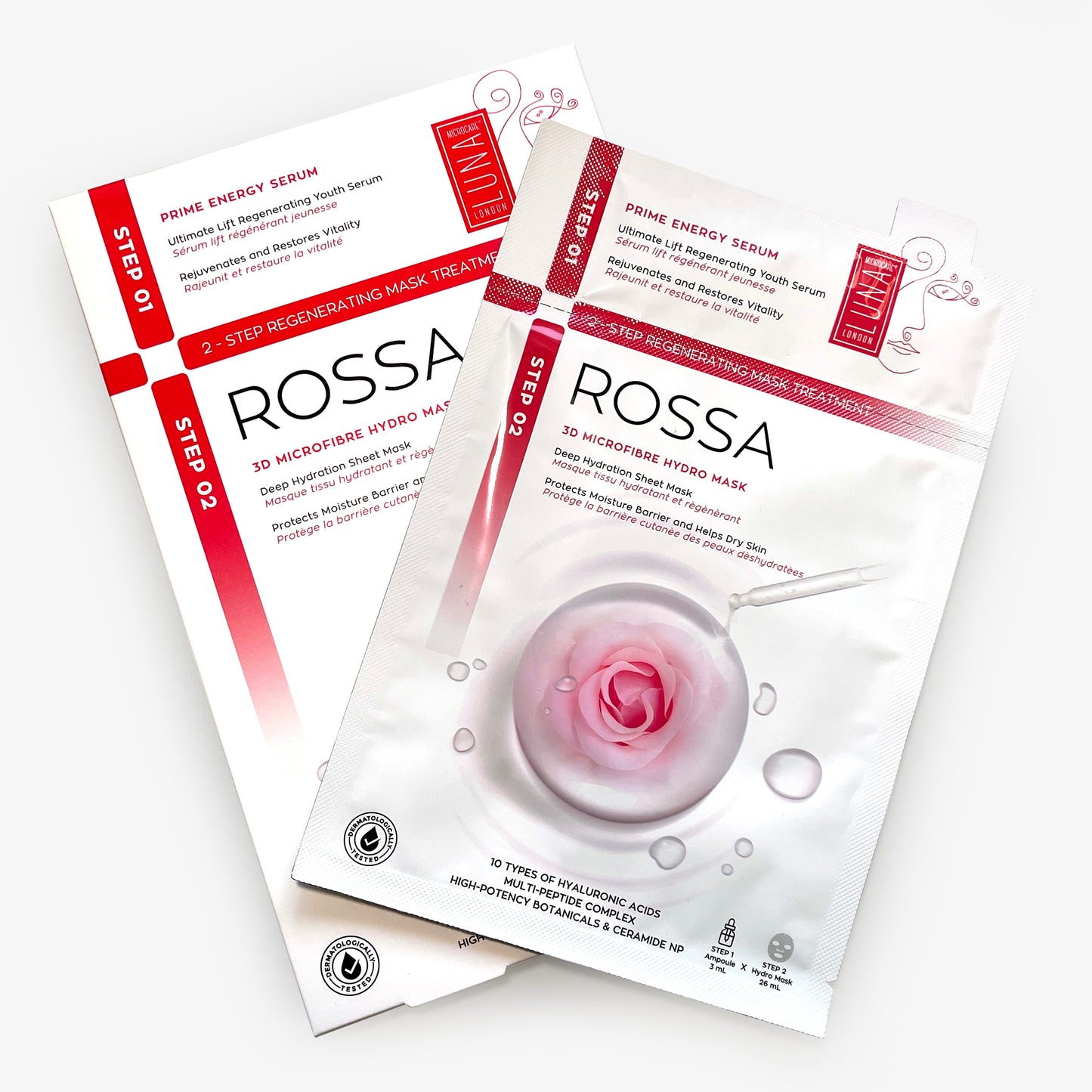 2 žingsnių gilaus drėkinimo lakštinė kaukė su serumu ROSSA